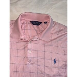 Polo Golf Ralph Lauren Shirt Men XL Performance Peach Pink Blue Check